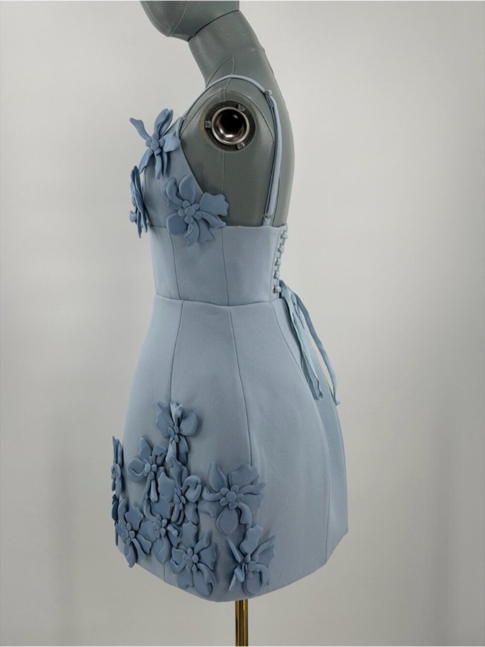 🆕 BRONX & BANCO 🧿 NWOT Emma 3D Floral Mini Dress, Pastel Blue - Sz XS US 2 - Picture 5 of 14